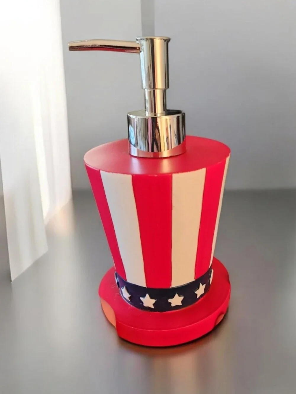 Patriotic Red & White Striped Soap/ Lotion  Dispenser